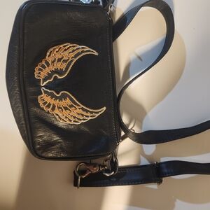 Unik Black Crossbody Bag with Golden Wing Design